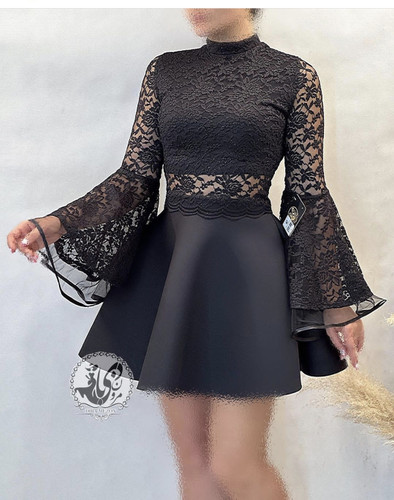 شومیز مشکی گیپور آستین کلوش