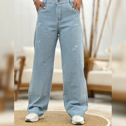 شلوار لی فول بگ زنانه پشت کش ابی