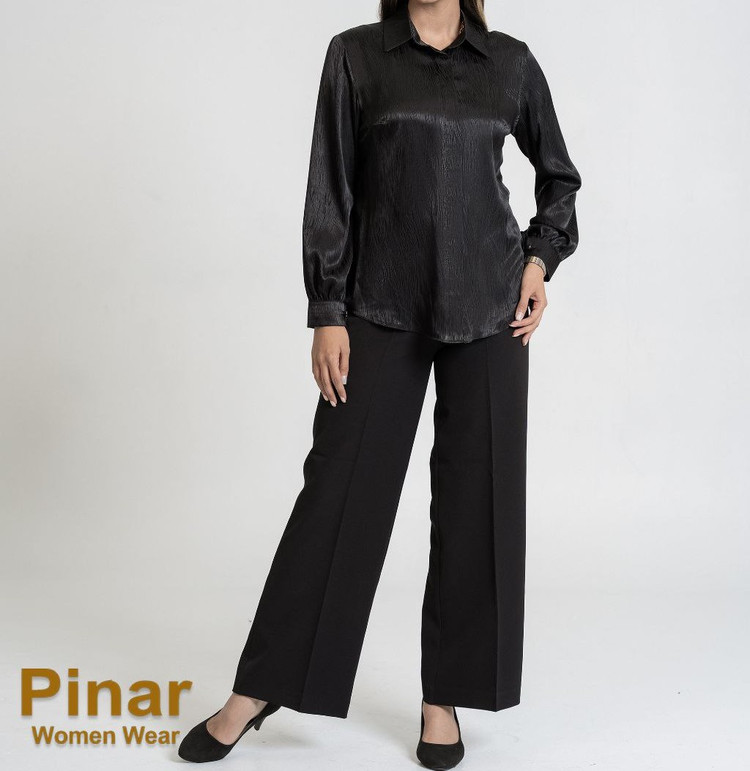 شومیز ساتن طرحدار مشکی