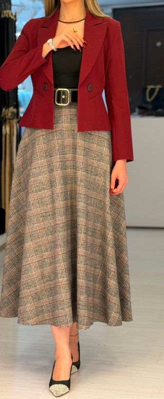 دامن کلوش کشمیر چهارخونه قد 100