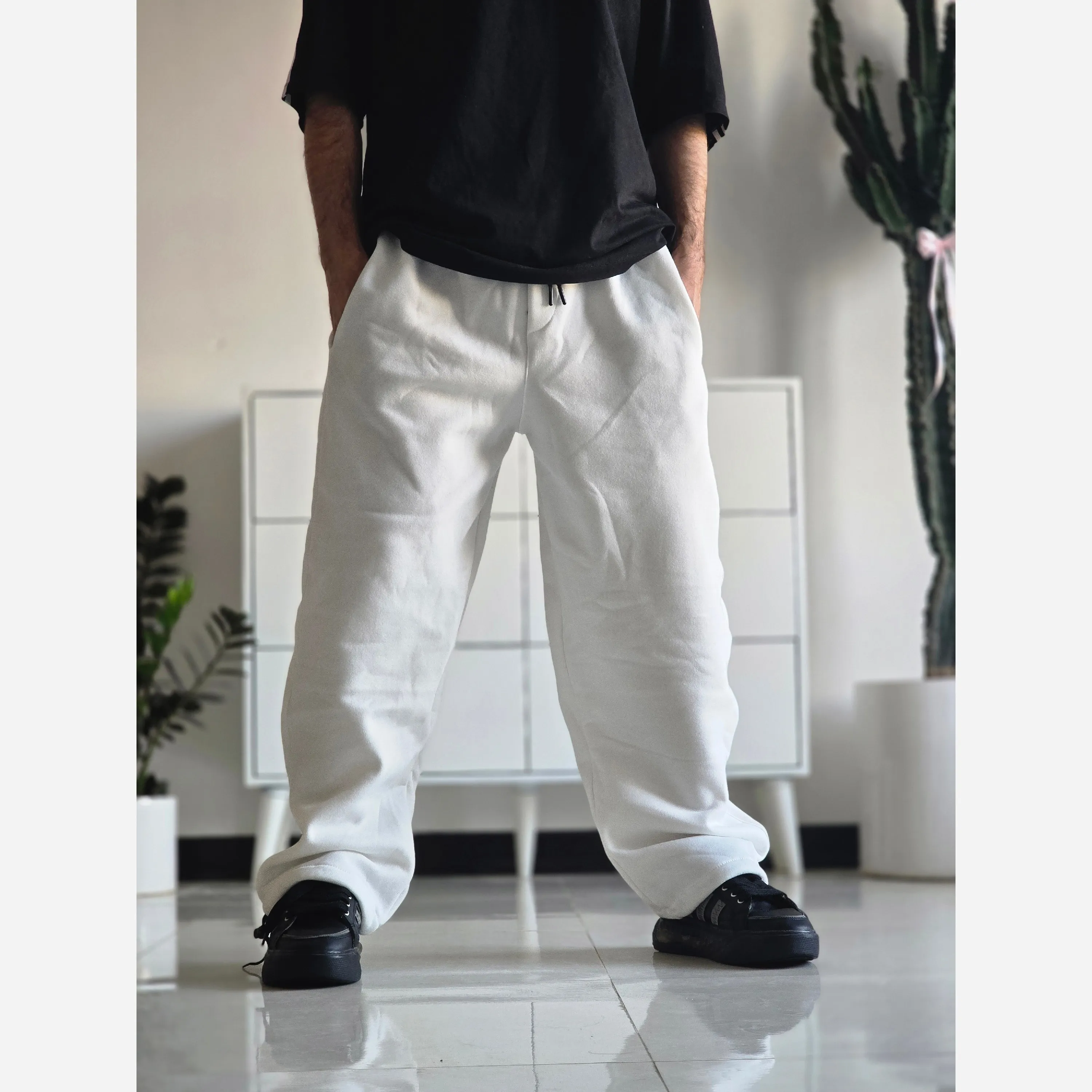 شلوار اسلش جاگر بگ دمپا گت دار دورس رنگ سفید مشکی سایز XXL و XXXL