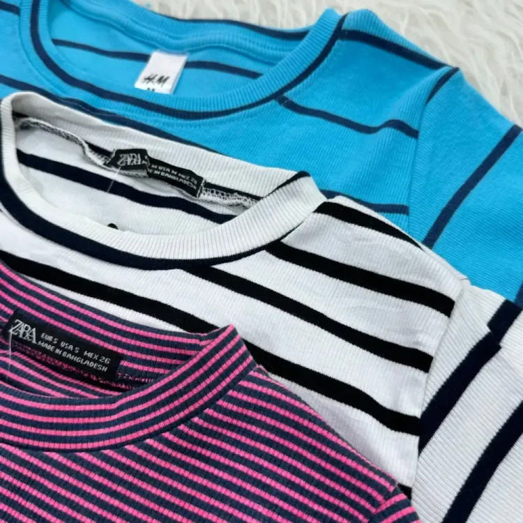کراپ راه راه کبریتی چهارفصل زنانه دخترانه تنخور شیک سایز S M L XL XXL