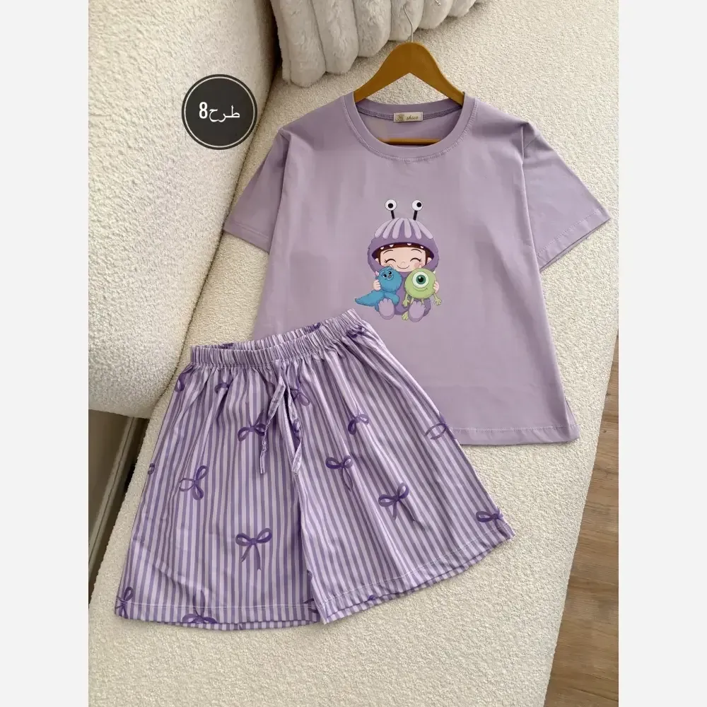ست تیشرت شورتک بوگاتی طرح پارت انیمیشنی نخ و پنبه